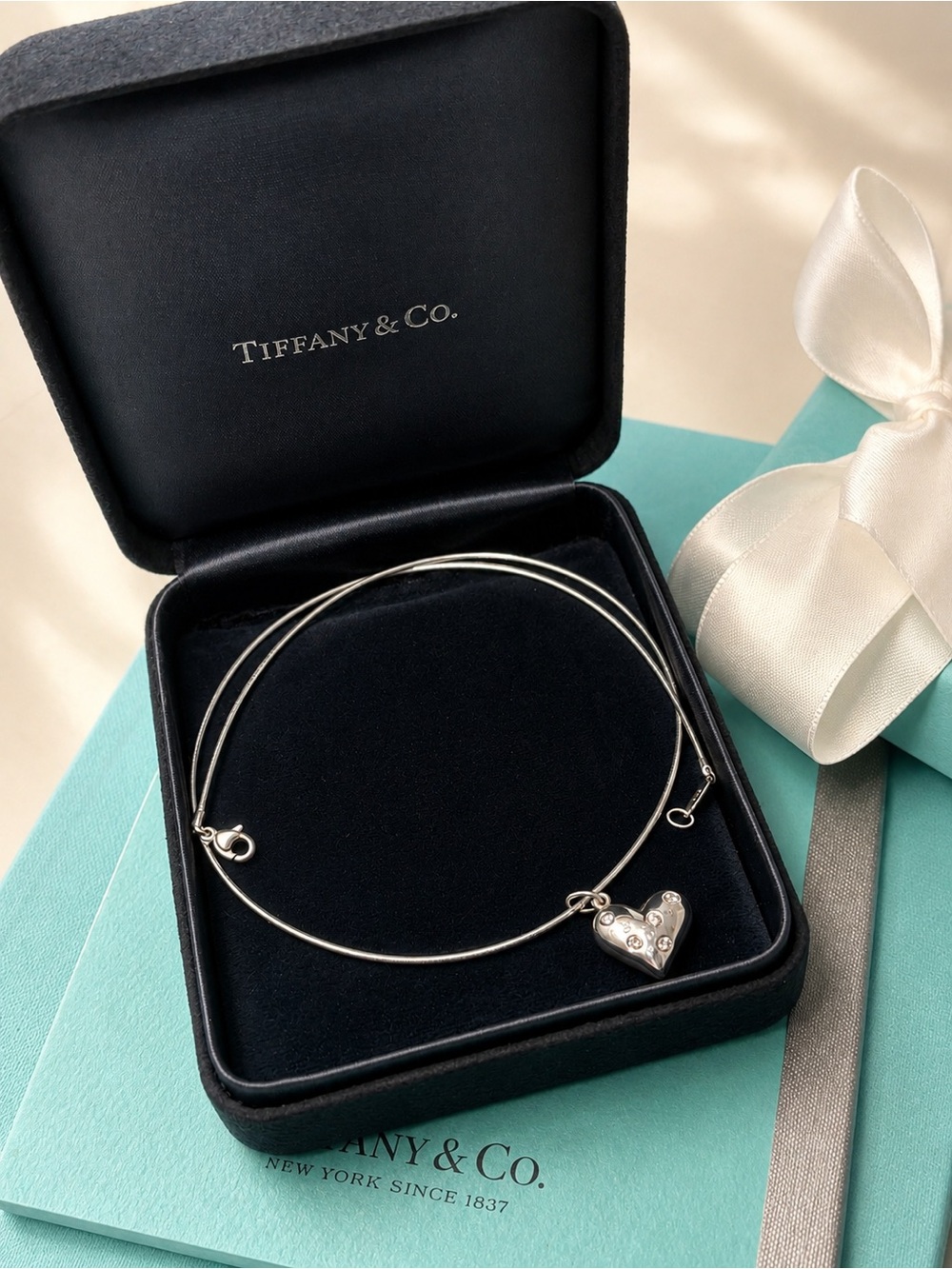 Authentic Tiffany & Co Diamond Etoile Heart Pendant Necklace